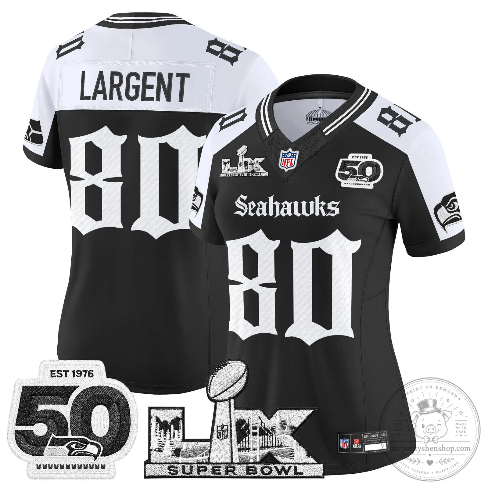 Seattle Seahawks Super Bowl 50th Anniversary Black Football Jersey 55 Seattle Seahawks Super Bowl 50th Anniversary Black Football Jersey