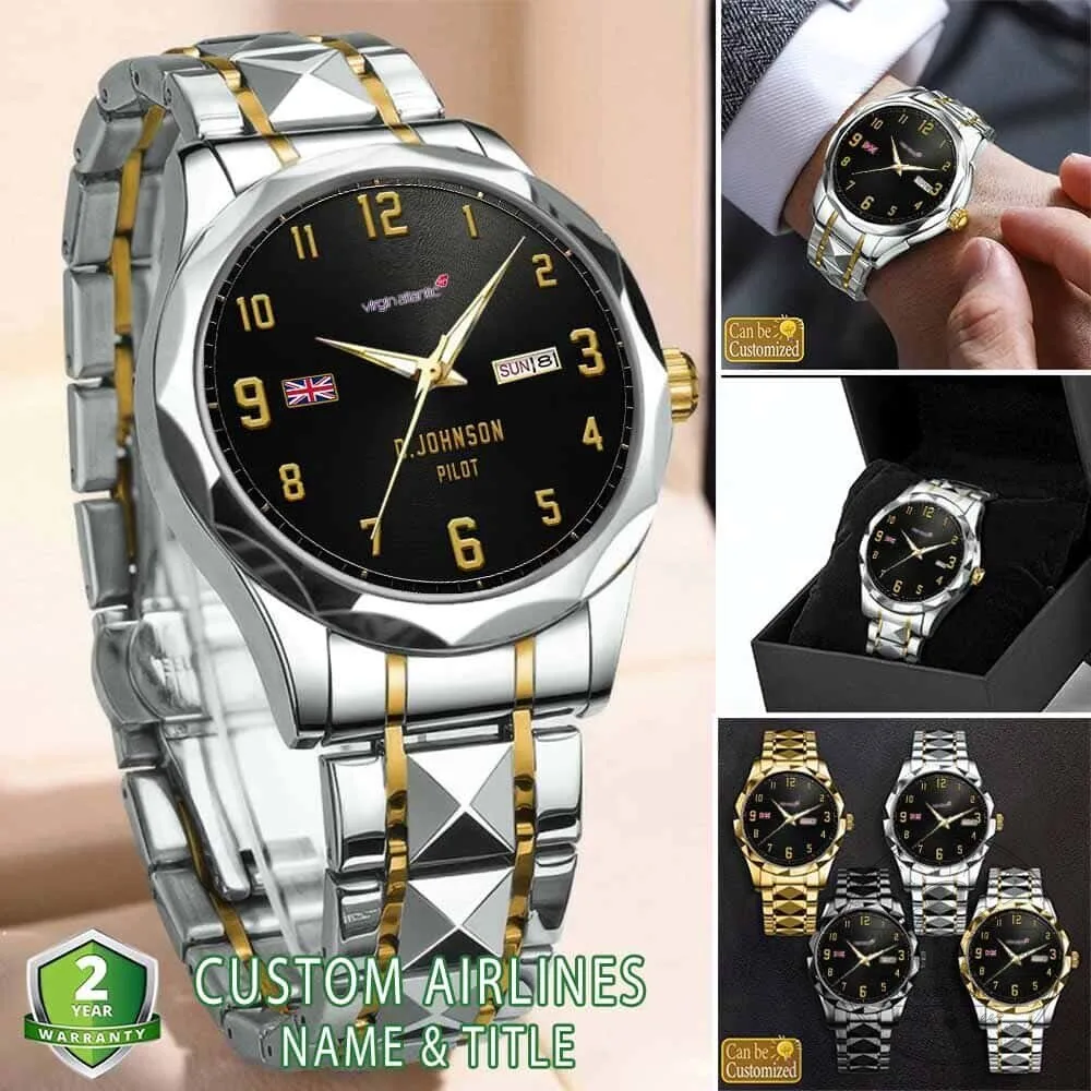 Virgin Atlantic Stainless Steel Pilot Watch with Custom Name Engraving 9 Virgin Atlantic Stainless Steel Pilot Watch with Custom Name Engraving