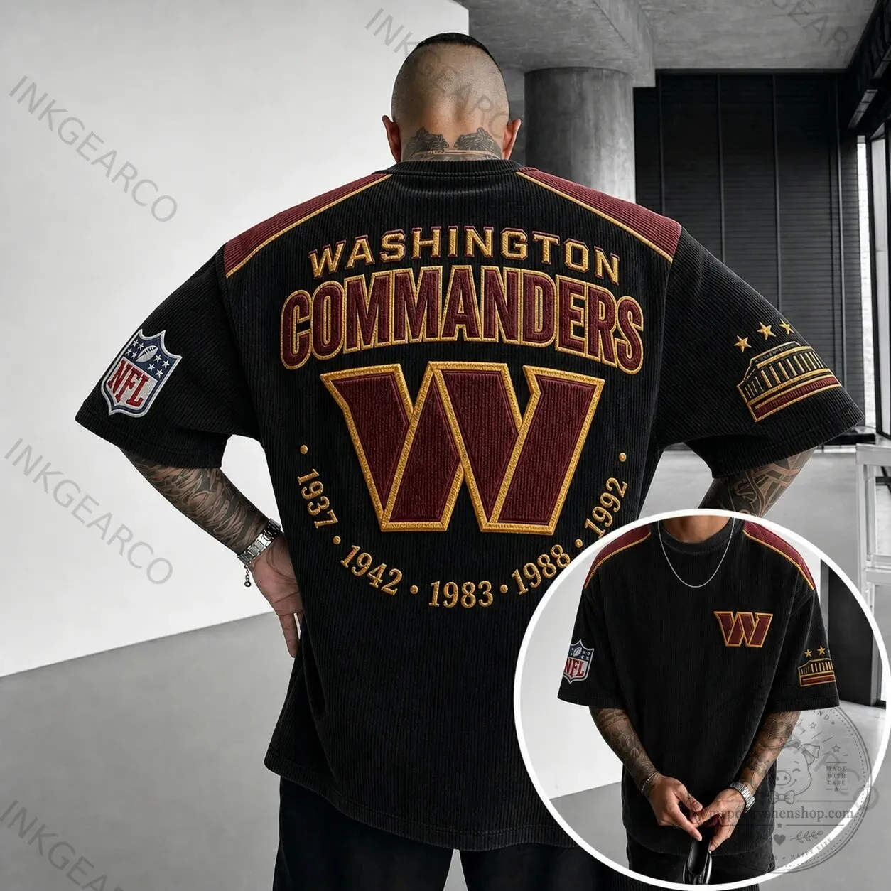 Washington Commanders NFL Football Team Black Oversized Short Sleeve T-Shirt