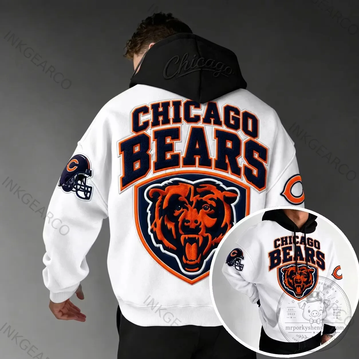 Chicago Bears NFL Football Team Logo White Pullover Hoodie 5 Chicago Bears NFL Football Team Logo White Pullover Hoodie