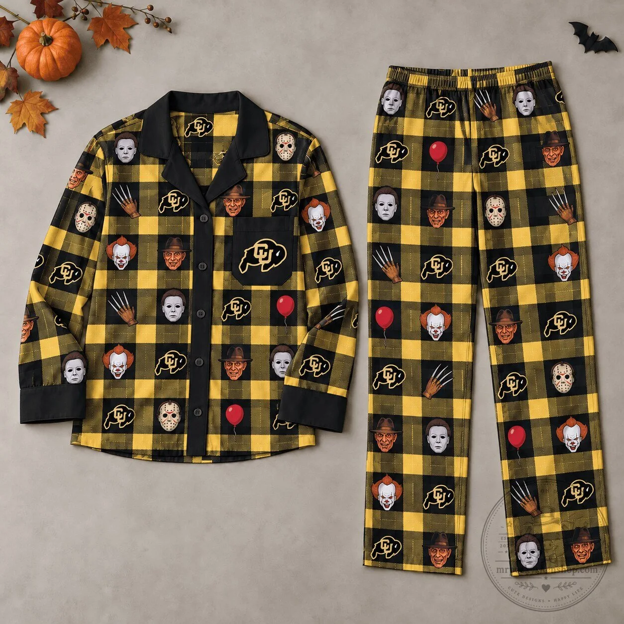 Colorado Buffaloes Halloween Horror Movie Characters Plaid Pajamas Set 3 Colorado Buffaloes Halloween Horror Movie Characters Plaid Pajamas Set