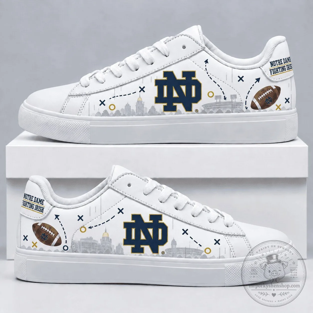 Notre Dame Fighting Irish Football Team White Low Top Sneakers 2 Notre Dame Fighting Irish Football Team White Low Top Sneakers