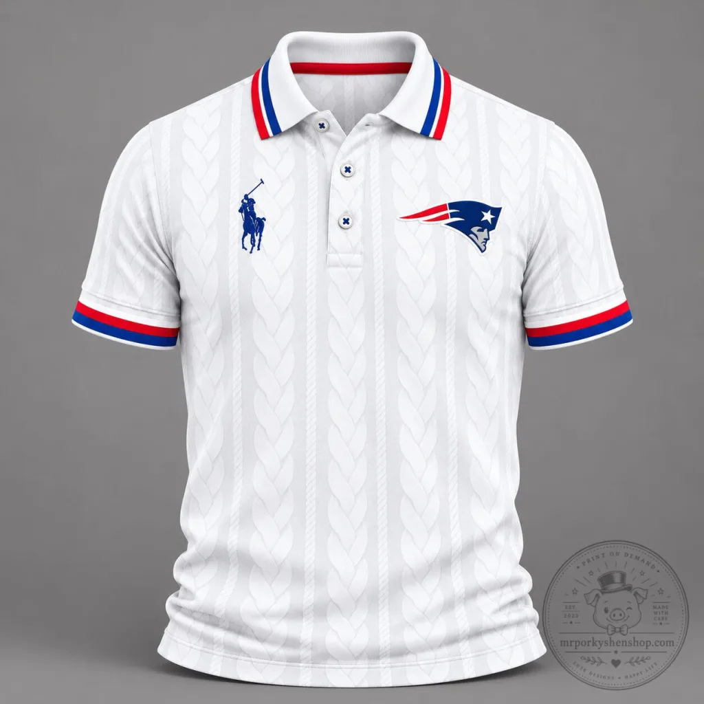 New England Patriots Ralph Lauren Cable Knit Polo Shirt New England Patriots Ralph Lauren Cable Knit Polo Shirt