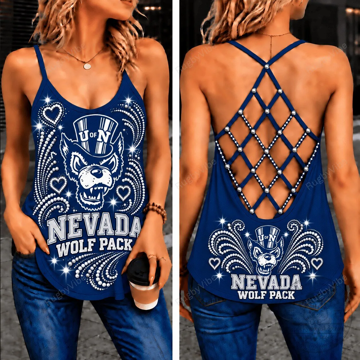 Nevada Wolf Pack Go Pack Go Women's Criss Cross Back Tank Top