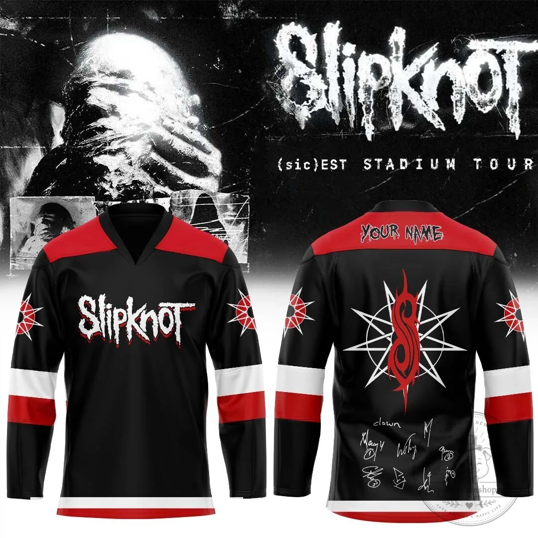 Slipknot (sic)est Stadium Tour Black and Red Hockey Jersey with Signatures
