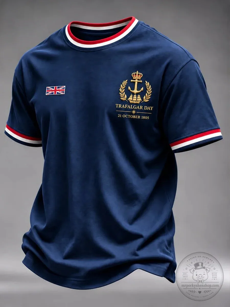 Trafalgar Day British Navy Anchor Crown Graphic Short Sleeve T-Shirt