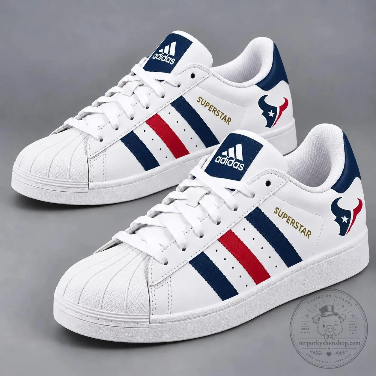 Houston Texans National Football League Team Logo White Superstar Shoes