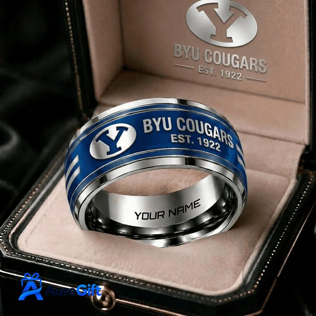 BYU Cougars Personalized Blue and Silver University Team Ring 1 BYU Cougars Personalized Blue and Silver University Team Ring