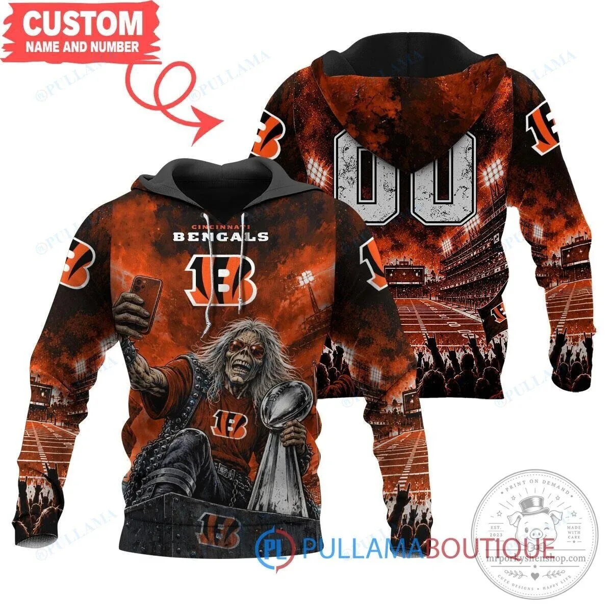 Cincinnati Bengals Iron Maiden Eddie Trophy Heavy Metal Football Hoodie 2 Cincinnati Bengals Iron Maiden Eddie Trophy Heavy Metal Football Hoodie