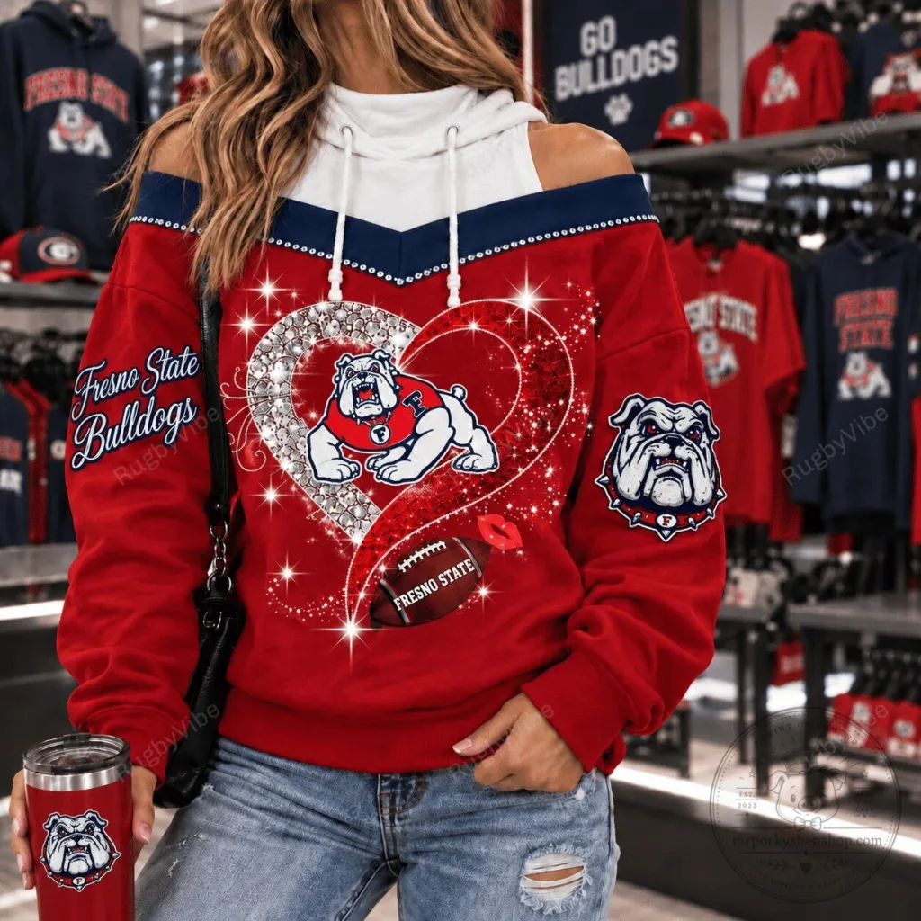 Fresno State Bulldogs Glitter Heart Diamond Football Team Red White Hoodie Fresno State Bulldogs Glitter Heart Diamond Football Team Red White Hoodie