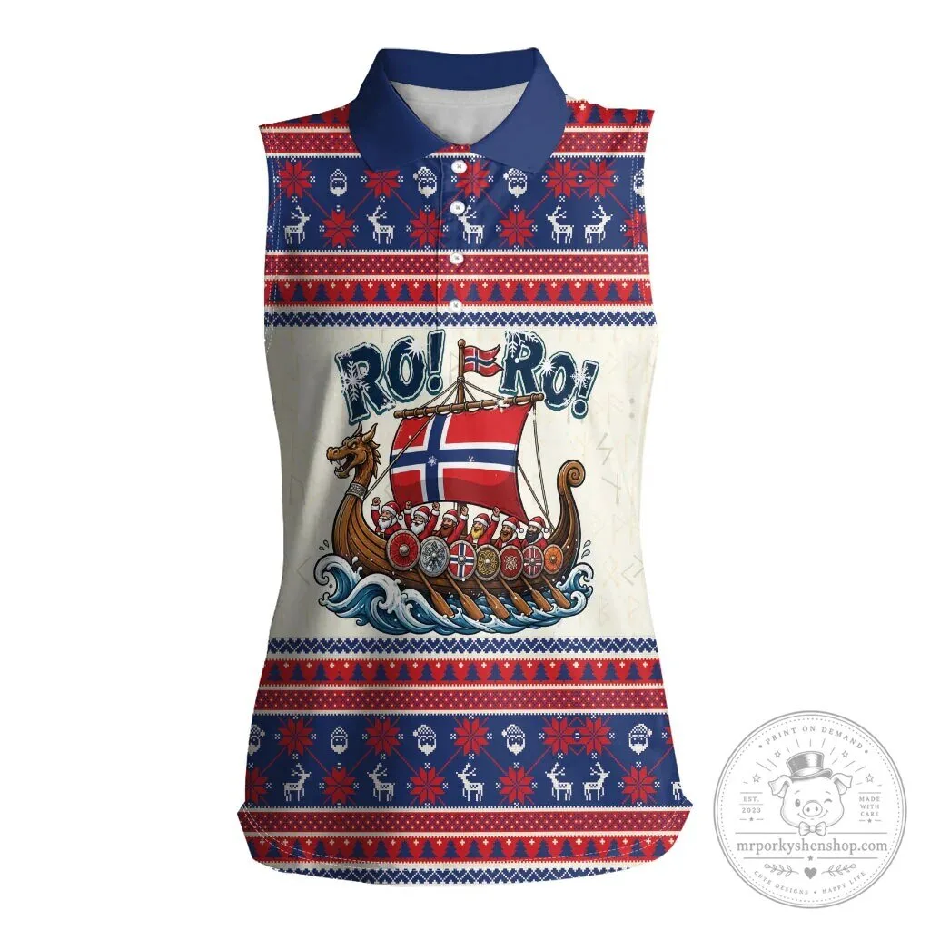 Norway Christmas Viking Ship Santa Claus Reindeer Pattern Sleeveless Polo Shirt