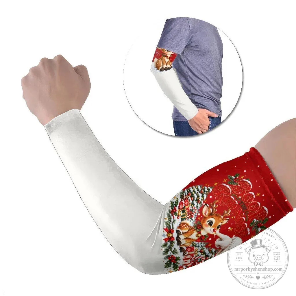 Cute Reindeer Boop Christmas Arm Sleeves The Red Nose Festive Vintage Winter Snow