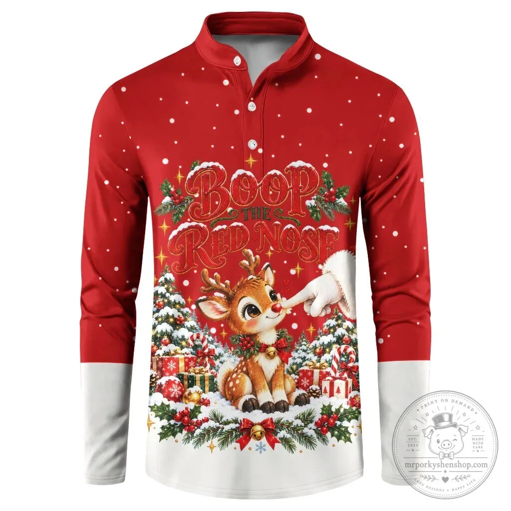 Boop The Red Nose Reindeer Christmas Long Sleeve Polo Shirt 2 Boop The Red Nose Reindeer Christmas Long Sleeve Polo Shirt