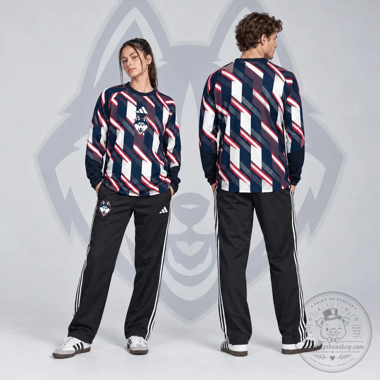 UConn Huskies Diagonal Stripe Long Sleeve Performance Shirt