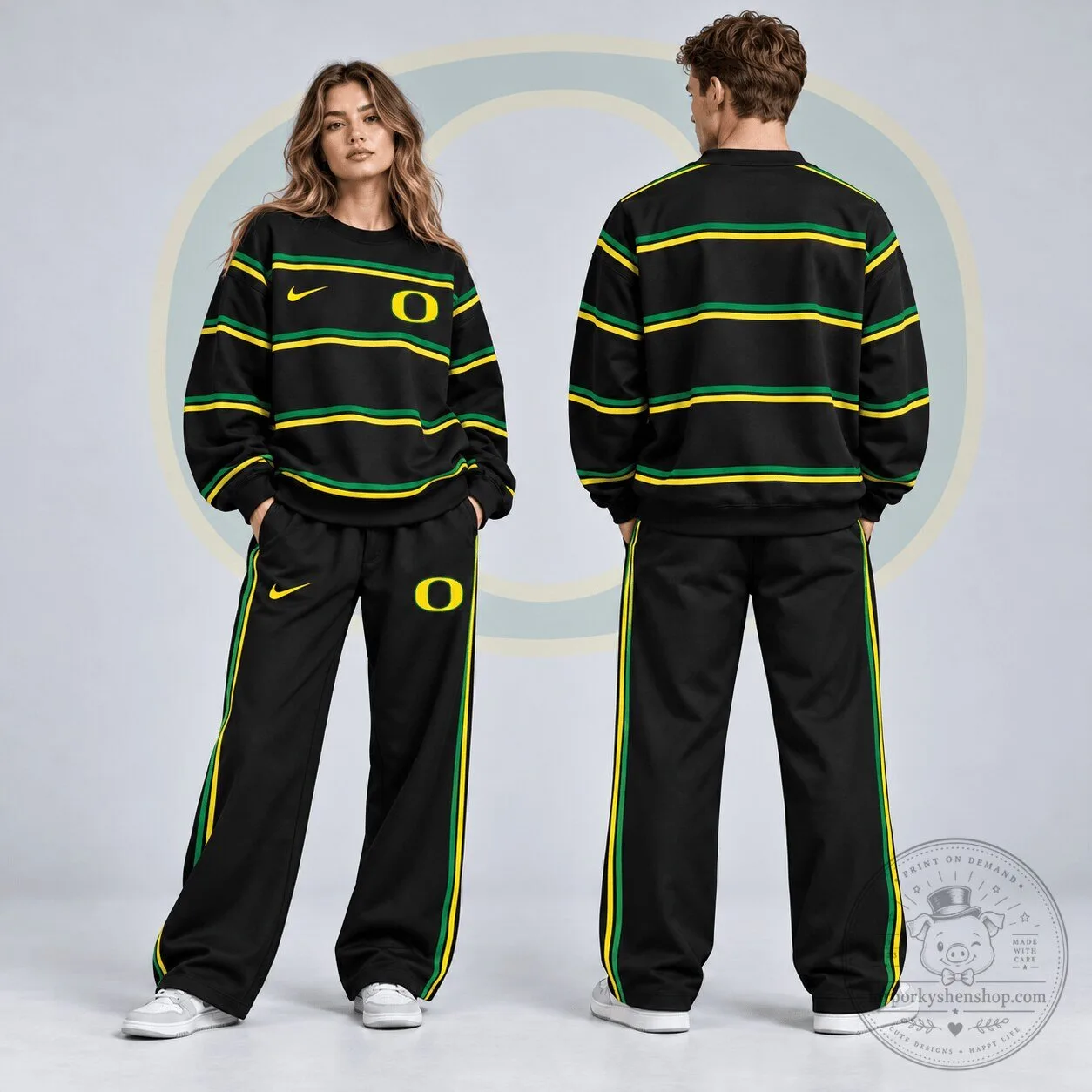 Oregon Ducks NCAA Horizontal Stripe Crewneck Sweatshirt