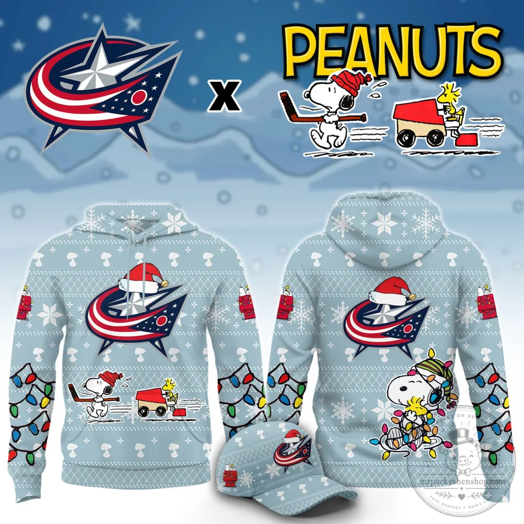Columbus Blue Jackets Snoopy Peanuts Christmas Holiday Hoodie Columbus Blue Jackets Snoopy Peanuts Christmas Holiday Hoodie