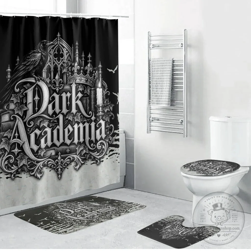 Dark Academia Raven Gothic Literature Vintage Bookish Aesthetic Shower Curtain Set