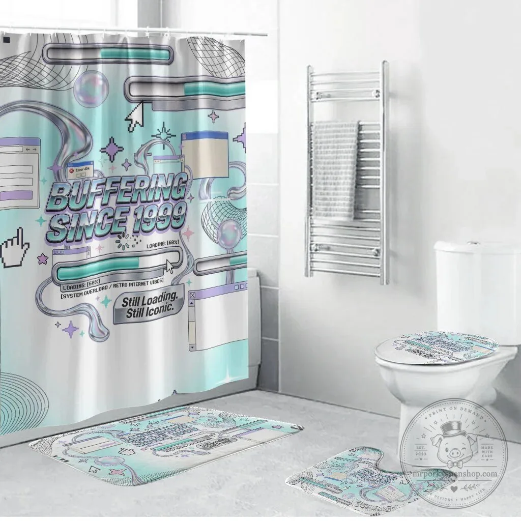 Buffering Since 1999 Retro Tech Vaporwave 90s Cyber Aesthetic Bathroom Set