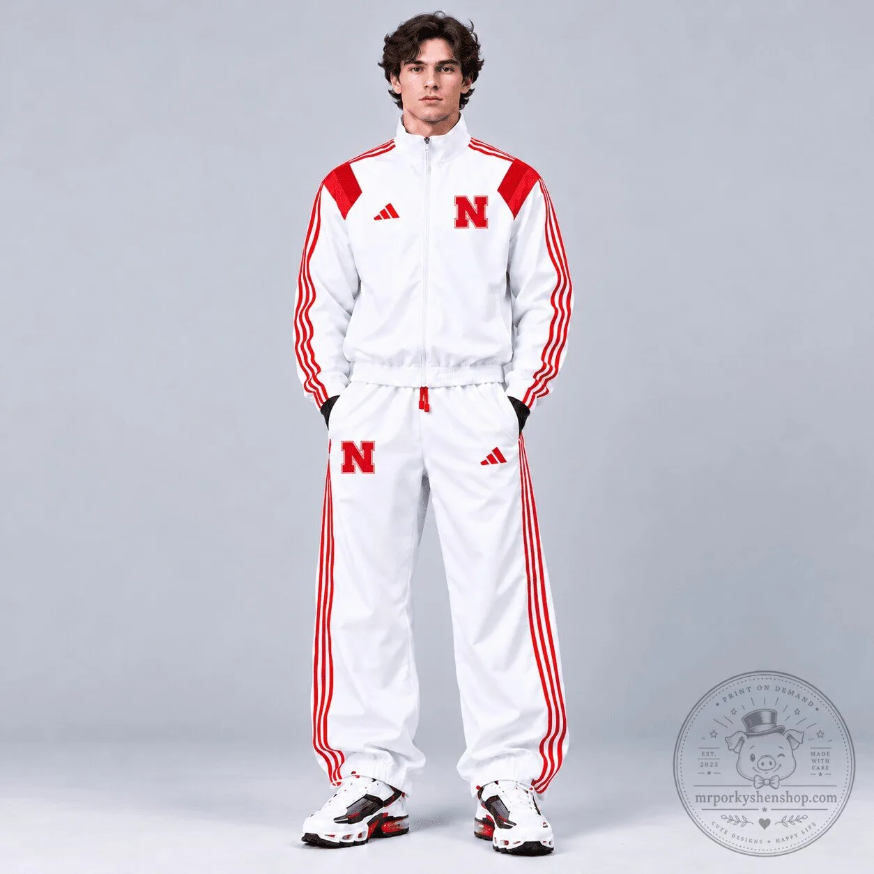 Nebraska Cornhuskers NCAA White Track Jacket and Pants Set 5 Nebraska Cornhuskers NCAA White Track Jacket and Pants Set