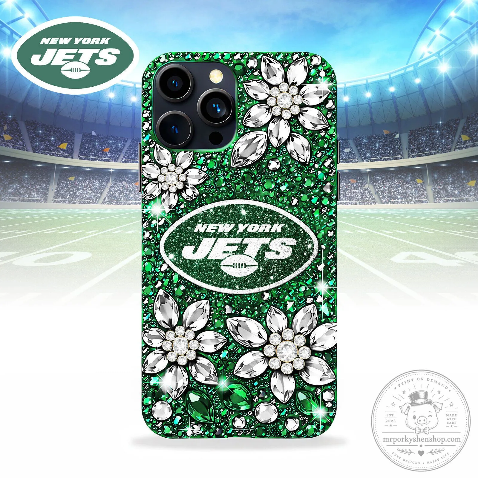 New York Jets Football Team Green Glitter Bling Diamond Phone Case