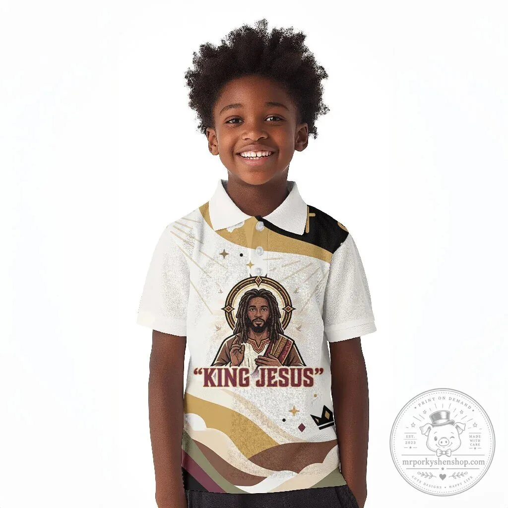 African Black Christ Polo Shirt featuring King Jesus, Holy Cross, Dove, and Christian Faith Themes