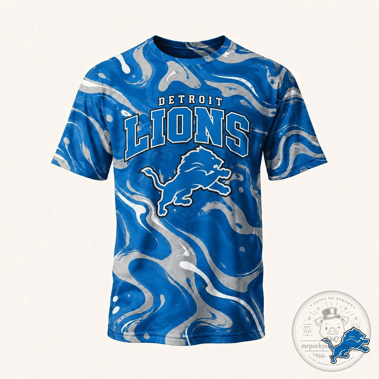 Detroit Lions Shirt, Premium NFL Hydro Swirl Fan Merch 3D T-Shirt