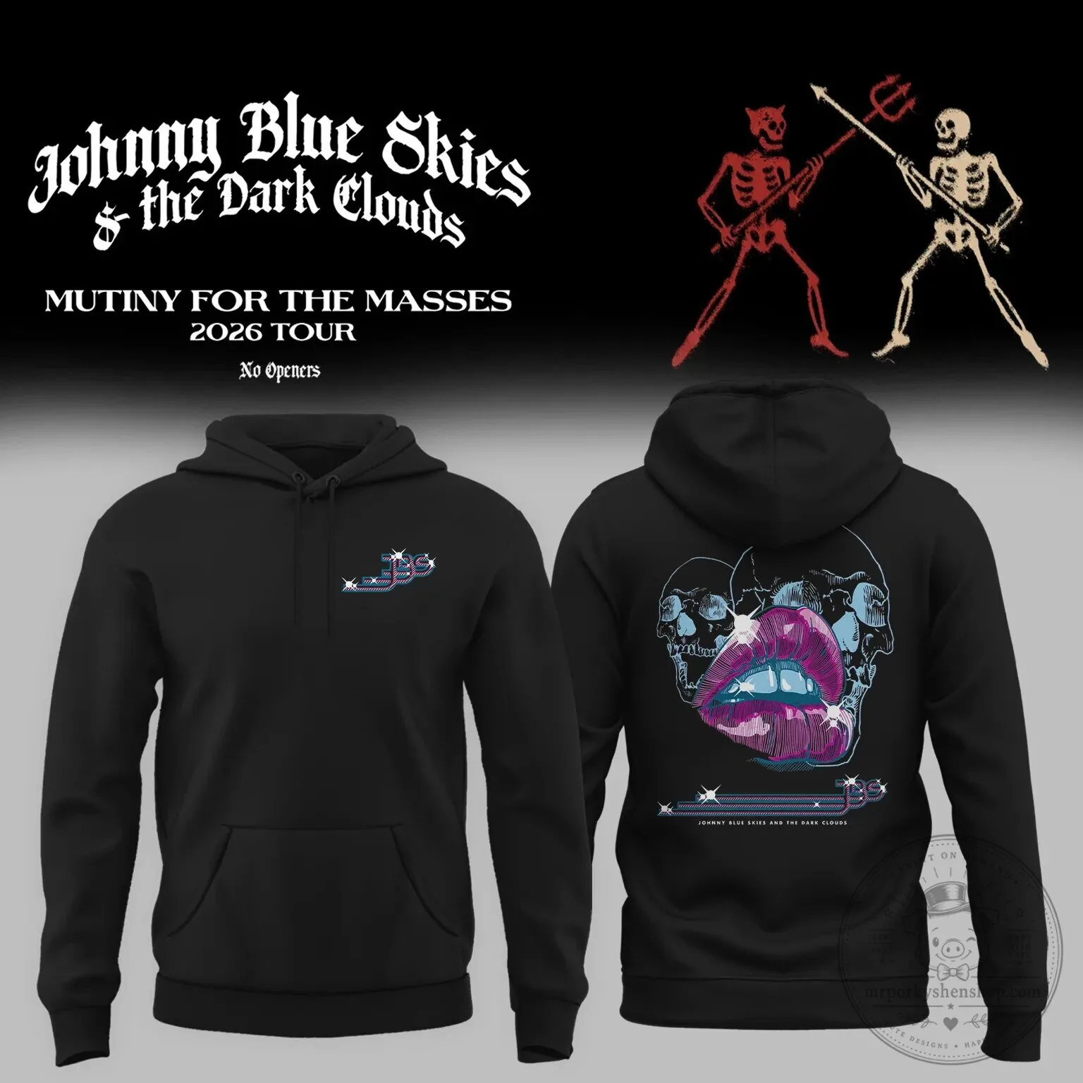 2026 Tour Hoodie for Johnny Blue Skies and The Dark Clouds - Mutiny For The Masses