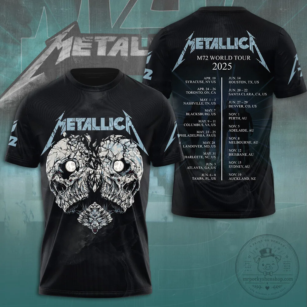 Metallica M72 World Tour 2025 Concert Schedule Black Skull Graphic T-Shirt 1 Metallica M72 World Tour 2025 Concert Schedule Black Skull Graphic T-Shirt