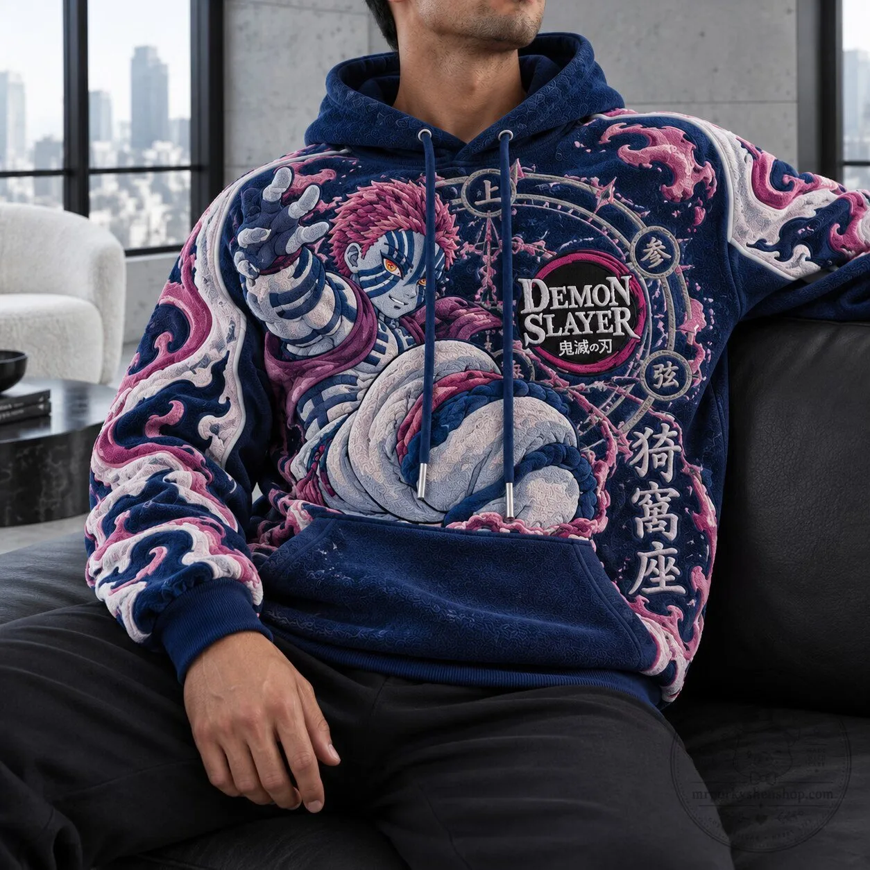 Demon Slayer Akaza Upper Rank Three Anime Hoodie