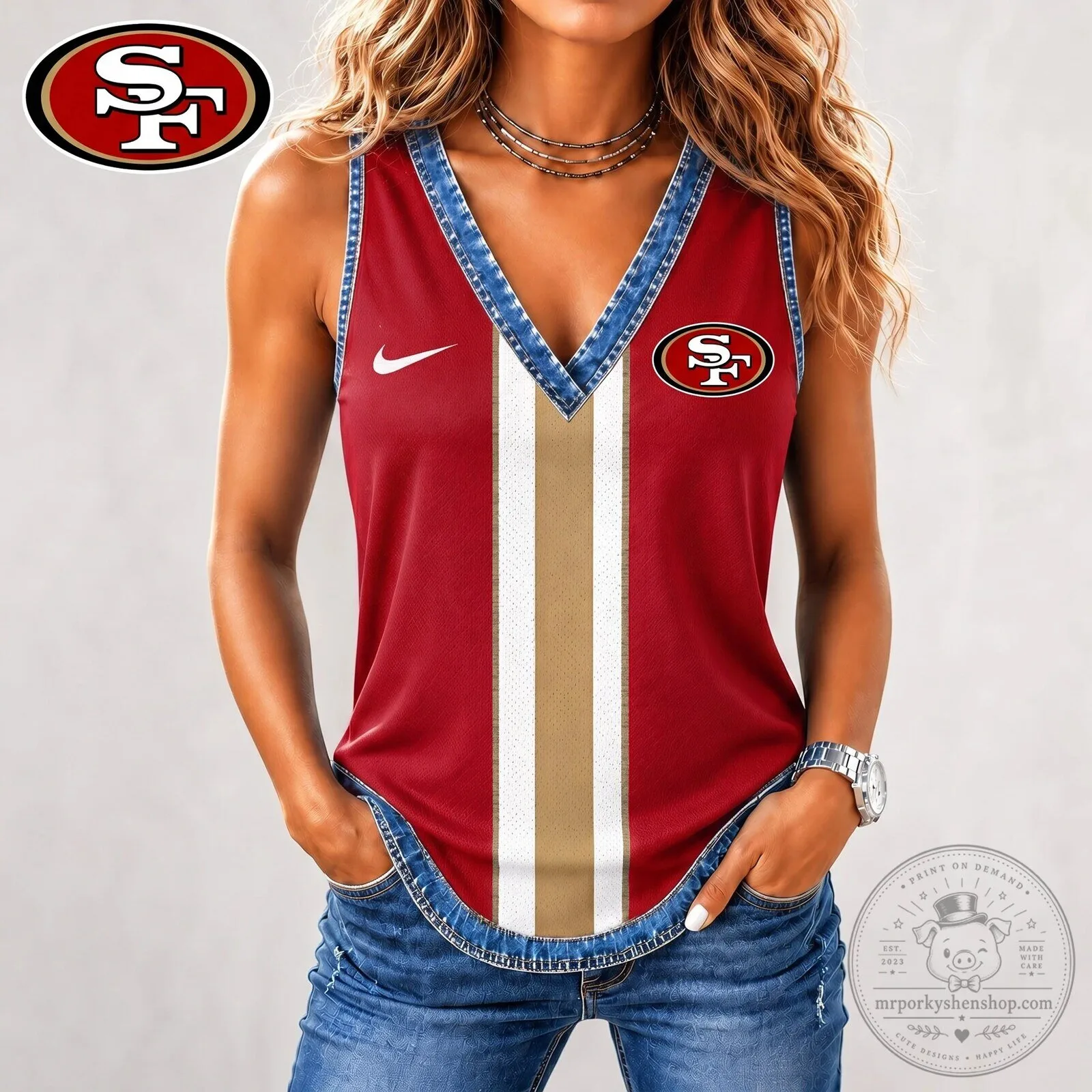 San Francisco 49ers Shirt, Game Day Sleeveless Tank Top for Women