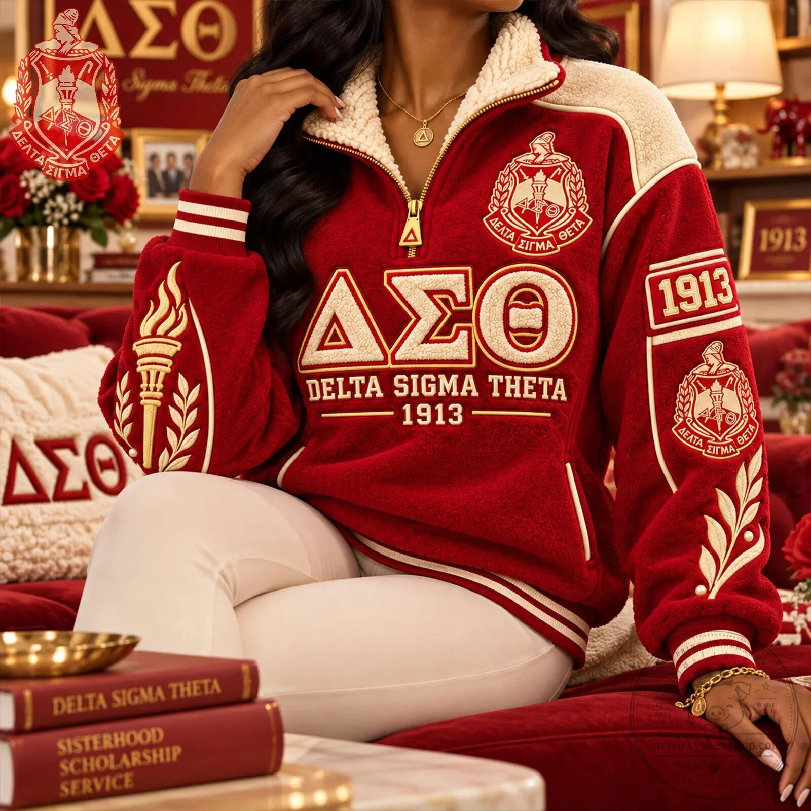 Delta Sigma Theta Fleece Sherpa Collar Pullover Sweatshirt 9 Delta Sigma Theta Fleece Sherpa Collar Pullover Sweatshirt