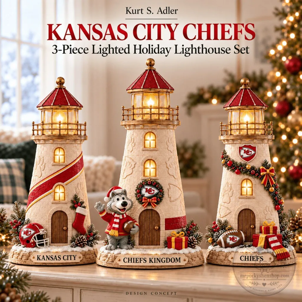 Kansas City Chiefs 3-Piece Lighted Holiday Lighthouse Set Kansas City Chiefs 3-Piece Lighted Holiday Lighthouse Set
