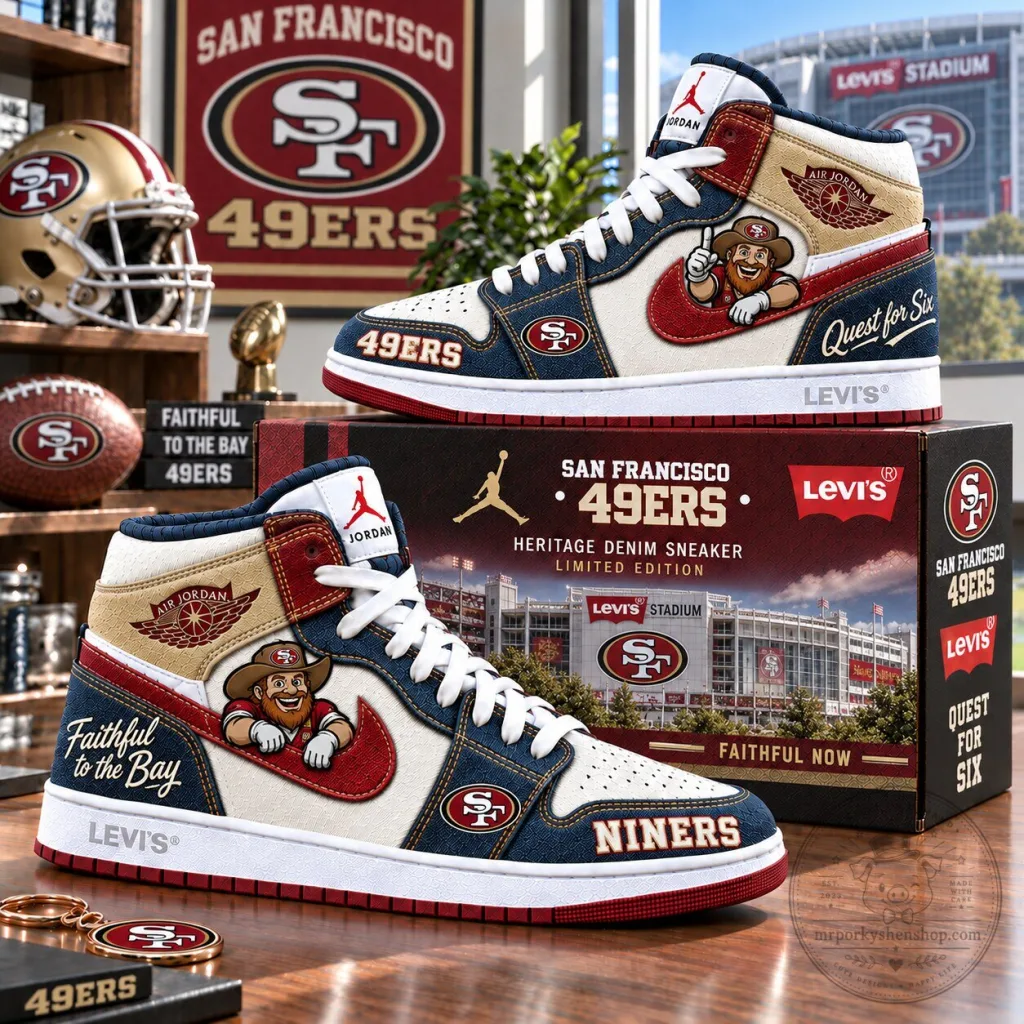 San Francisco 49ers Heritage Denim Embroidered High-Top Sneakers San Francisco 49ers Heritage Denim Embroidered High-Top Sneakers