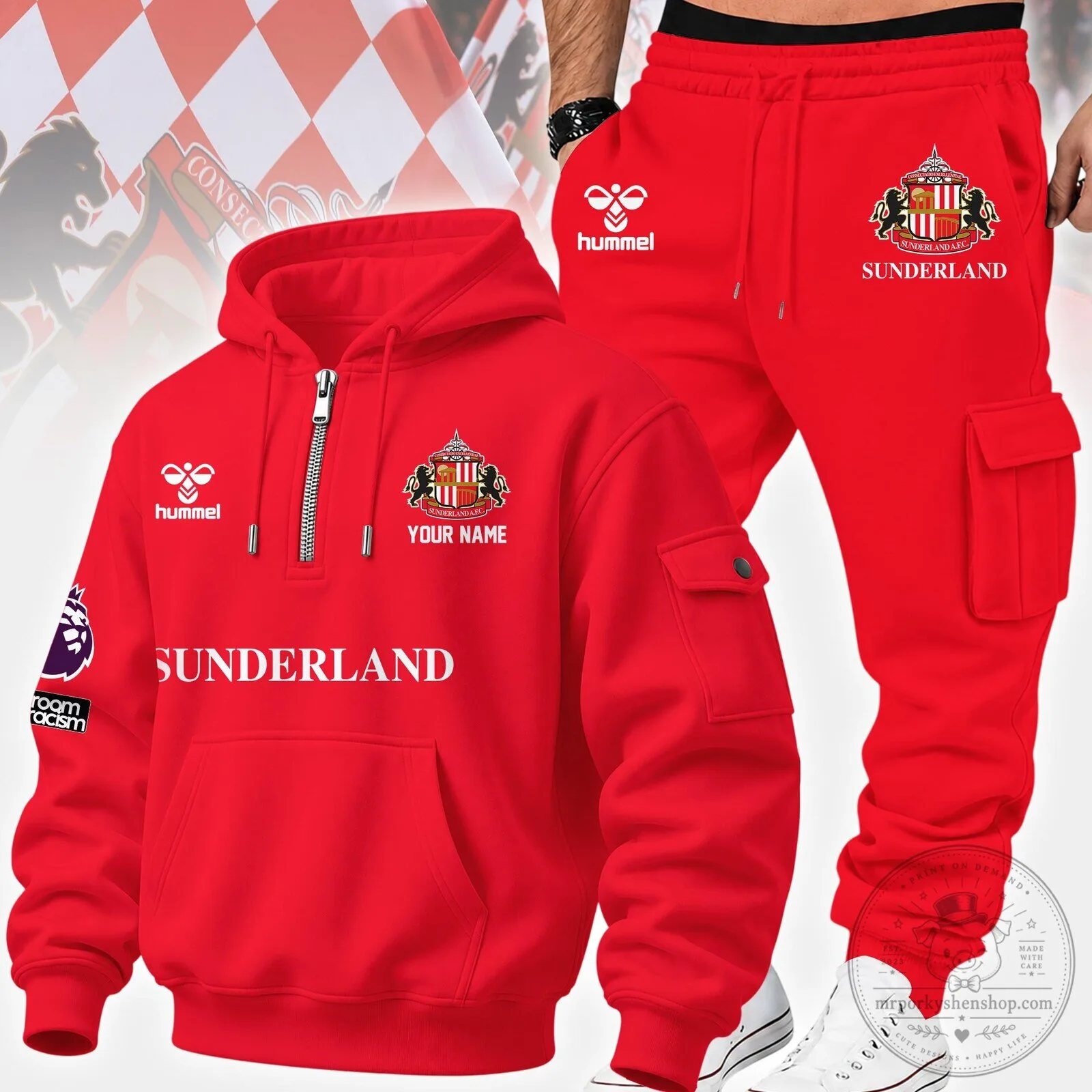 Sunderland Football Club Red Team Crest Hoodie and Sweatpants Set
