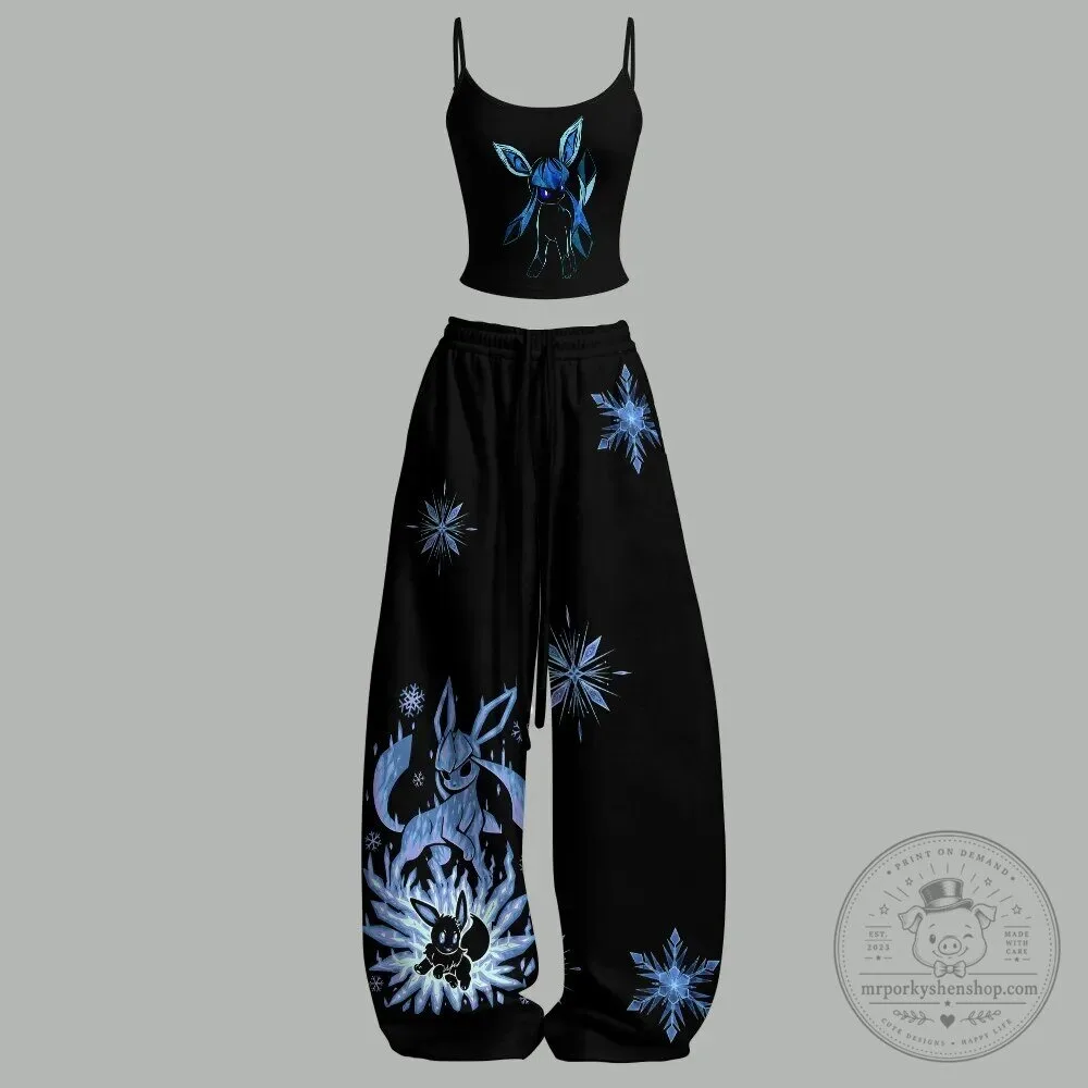 Glaceon Pokemon Character Crop Top and Baggy Pants Two Piece Set 4 Glaceon Pokemon Character Crop Top and Baggy Pants Two Piece Set