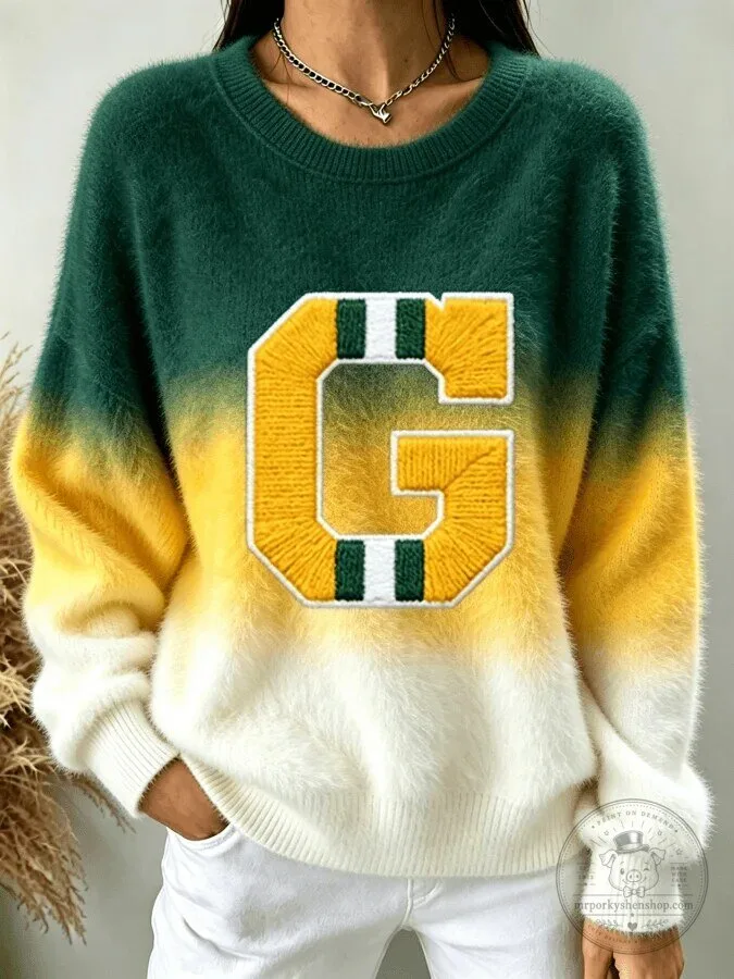 Green Bay Packers Embroidered Ombre Knit Crewneck Sweater