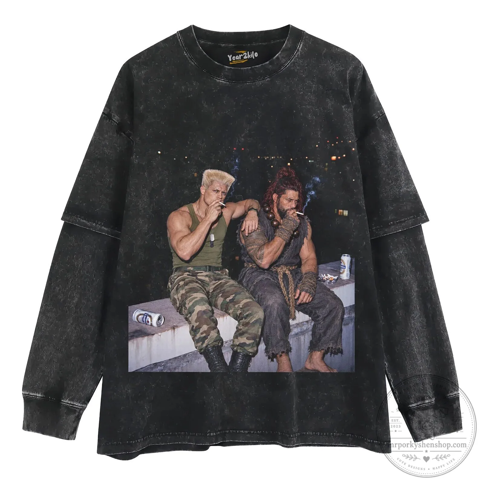 Street Fighter Cody Rhodes and Roman Reigns Black Graphic T-Shirt 14 Street Fighter Cody Rhodes and Roman Reigns Black Graphic T-Shirt