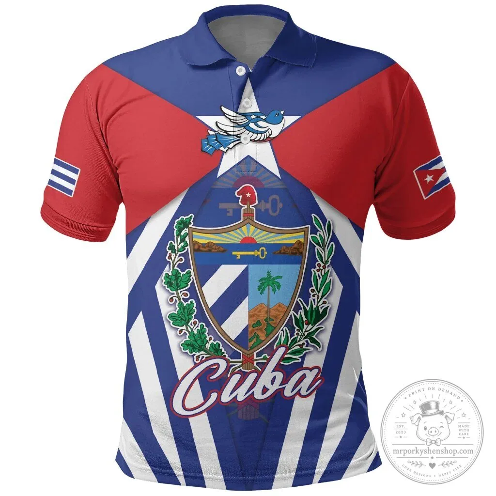 Cuba Flag and Coat of Arms Cuban Trogon Design Men's Polo Shirt 6 Cuba Flag and Coat of Arms Cuban Trogon Design Men