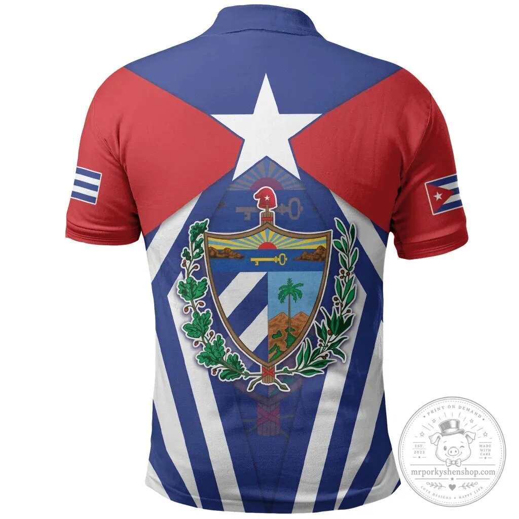 Cuba Flag and Coat of Arms Cuban Trogon Design Men's Polo Shirt 7 Cuba Flag and Coat of Arms Cuban Trogon Design Men