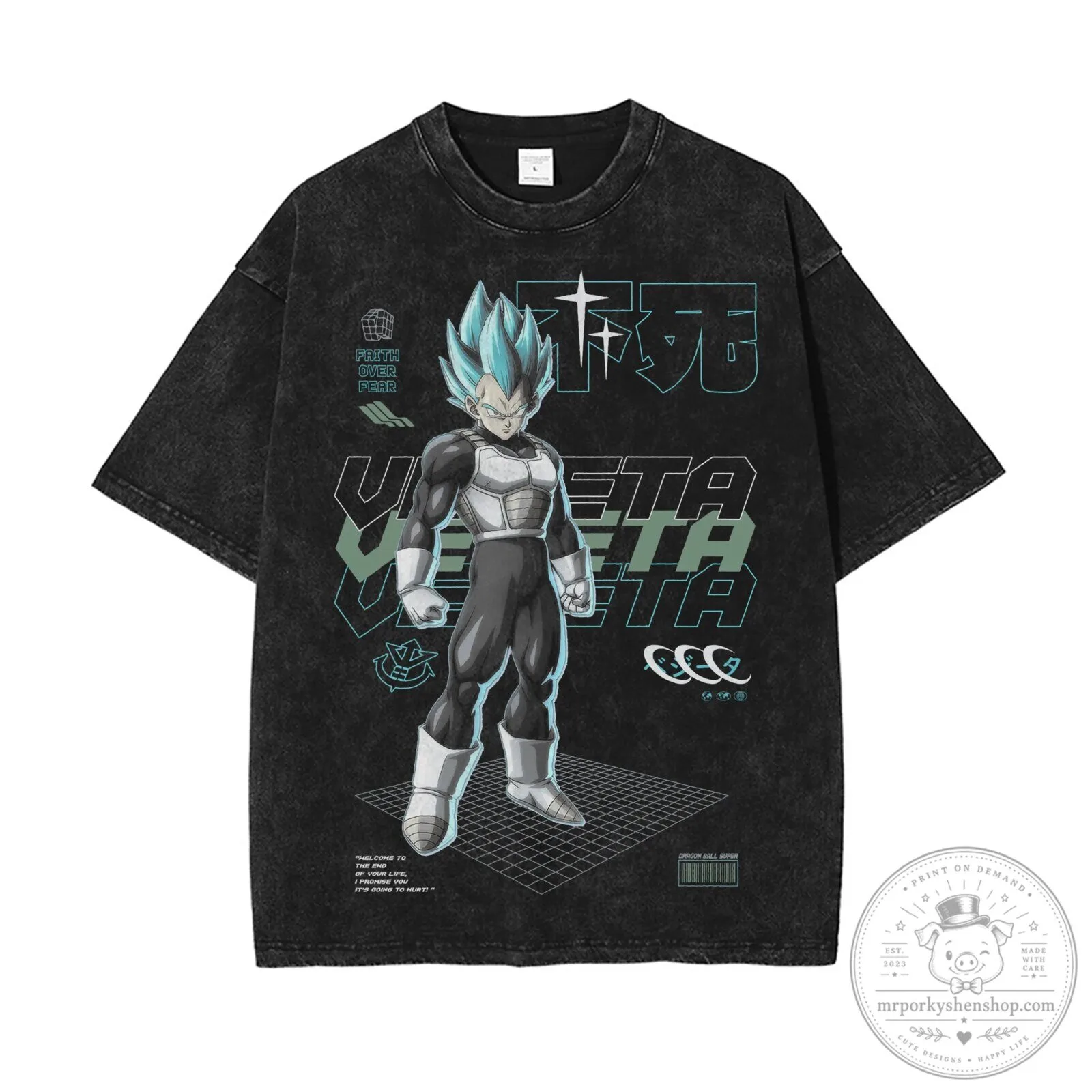 Dragon Ball Super Vegeta Super Saiyan Blue Vintage Washed Oversized T-Shirt 2 Dragon Ball Super Vegeta Super Saiyan Blue Vintage Washed Oversized T-Shirt