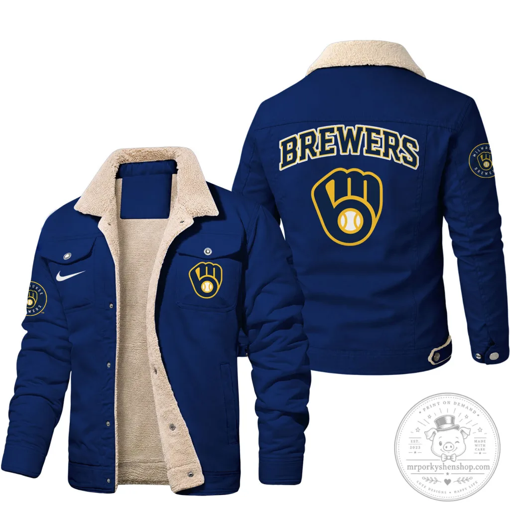 Milwaukee Brewers Baseball Team Sherpa Lined Denim Jacket Milwaukee Brewers Baseball Team Sherpa Lined Denim Jacket