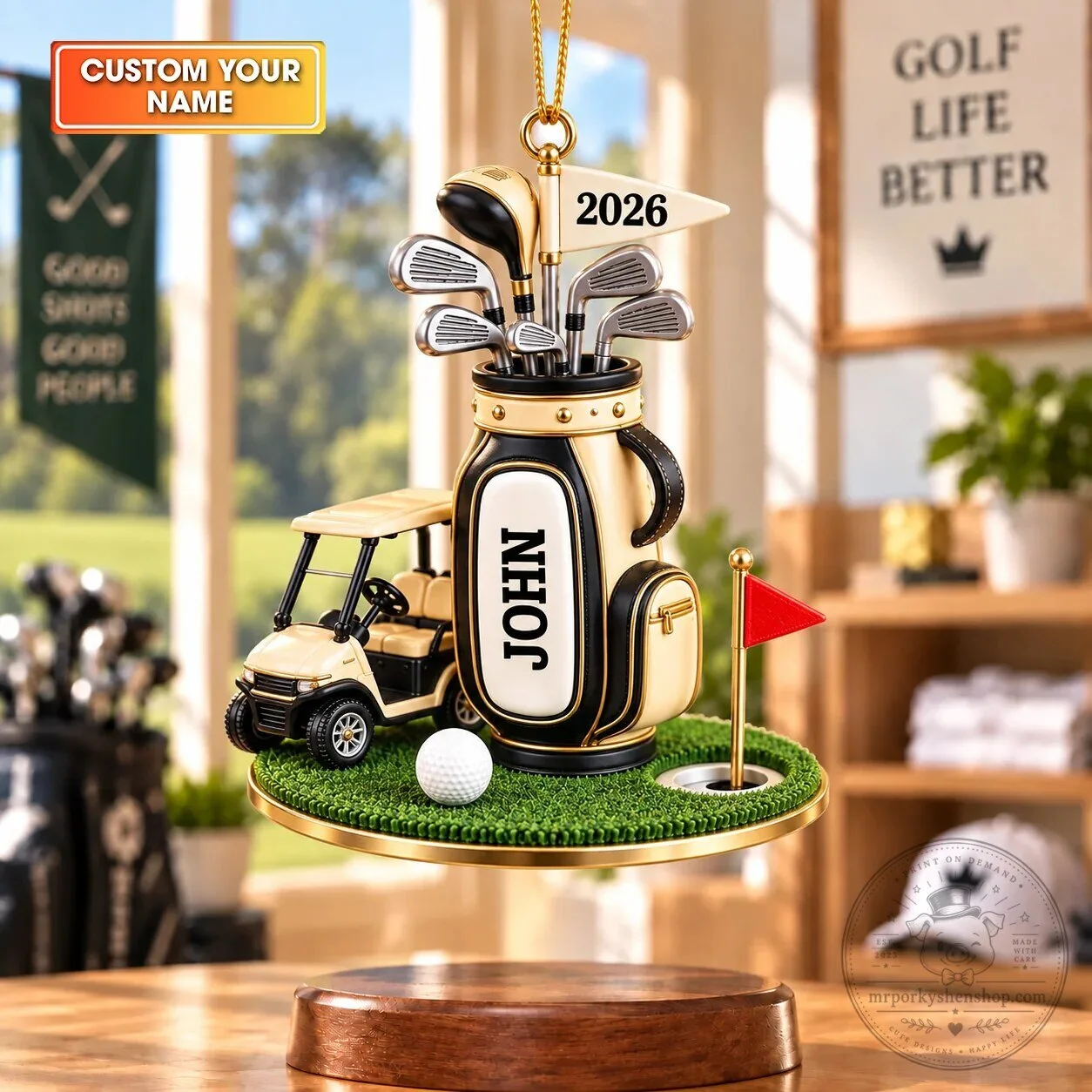 Personalized Golf Bag and Cart Acrylic Ornament, Golfer Christmas Tree Decoration 12 Personalized Golf Bag and Cart Acrylic Ornament, Golfer Christmas Tree Decoration