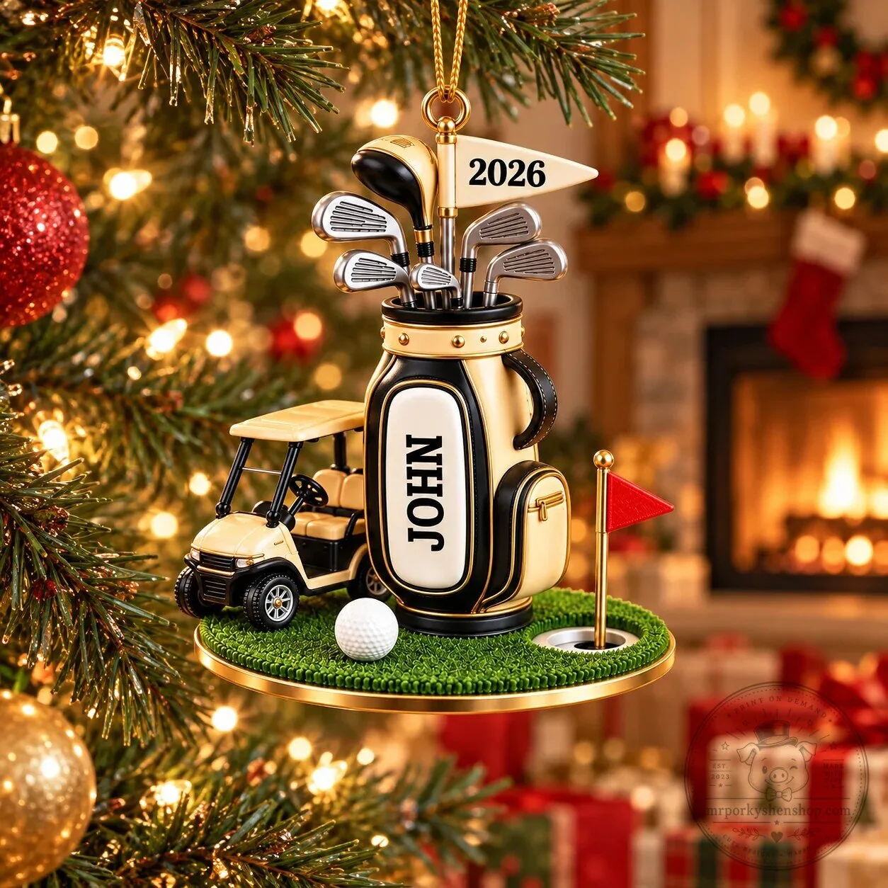 Personalized Golf Bag and Cart Acrylic Ornament, Golfer Christmas Tree Decoration 16 Personalized Golf Bag and Cart Acrylic Ornament, Golfer Christmas Tree Decoration