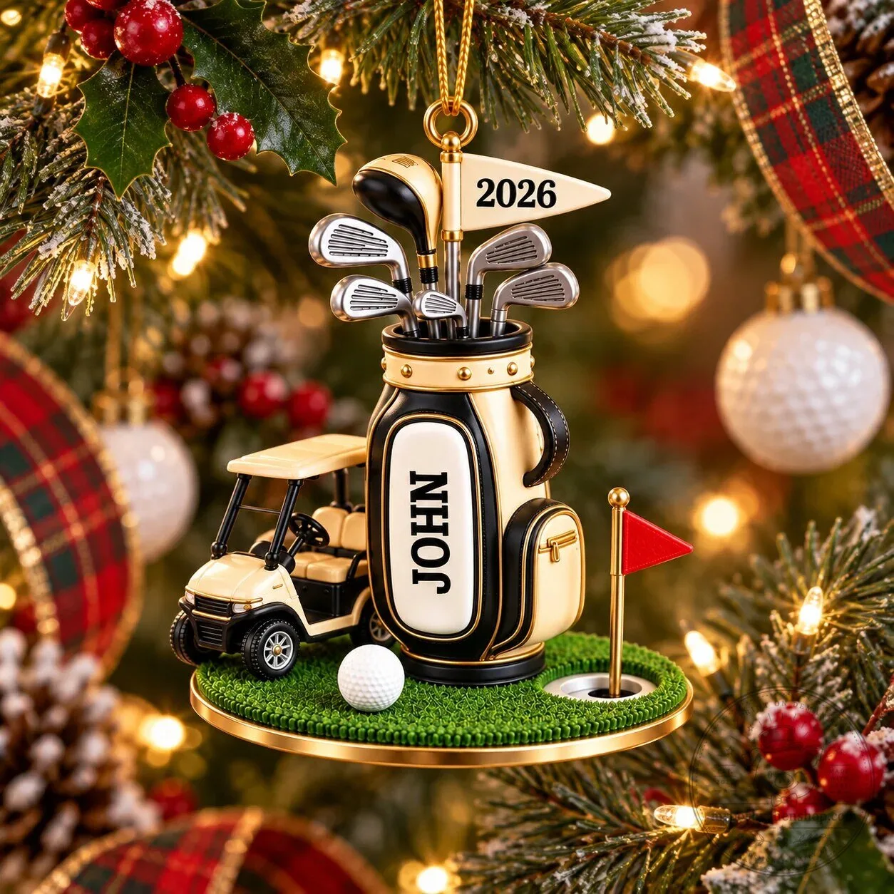 Personalized Golf Bag and Cart Acrylic Ornament, Golfer Christmas Tree Decoration 18 Personalized Golf Bag and Cart Acrylic Ornament, Golfer Christmas Tree Decoration