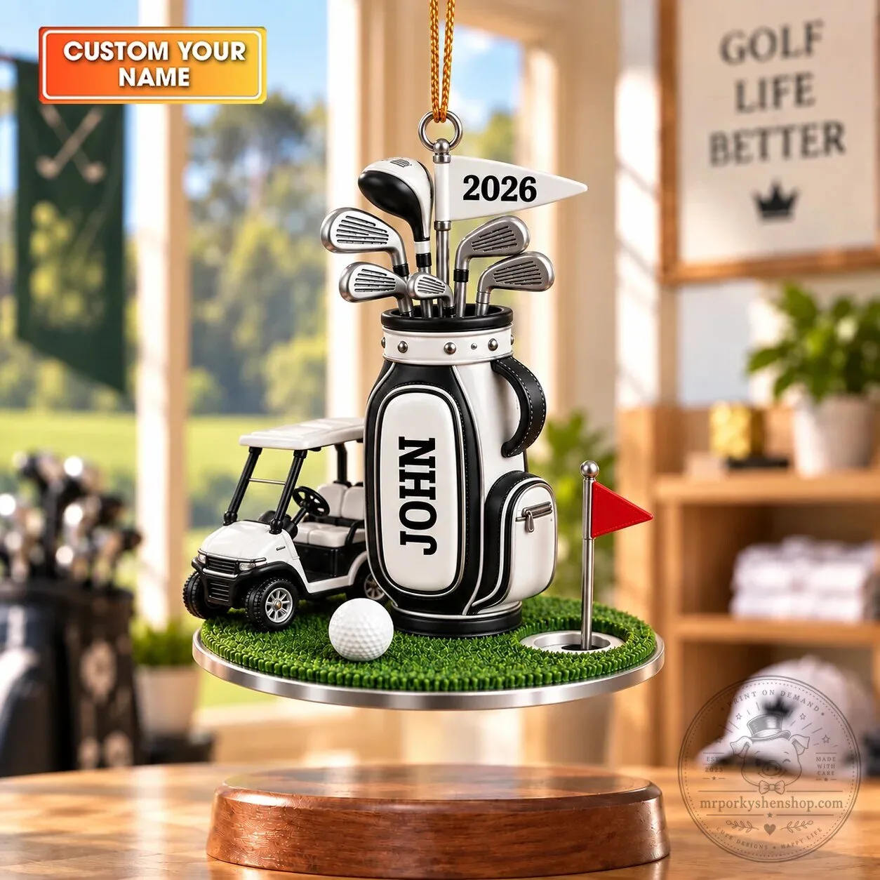 Personalized Golf Bag and Cart Acrylic Ornament, Golfer Christmas Tree Decoration 23 Personalized Golf Bag and Cart Acrylic Ornament, Golfer Christmas Tree Decoration