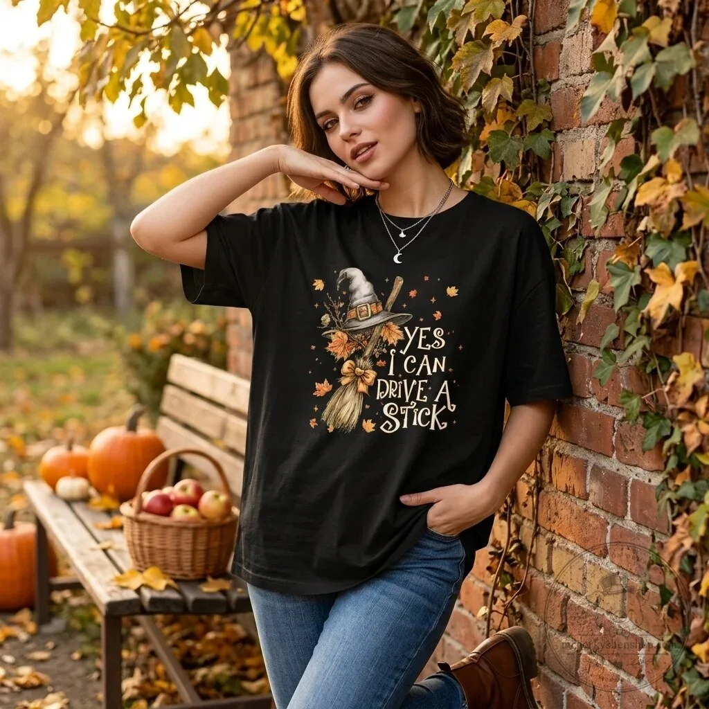 Funny Yes I Can Drive A Stick Witch Broom Halloween T-Shirt 1 Funny Yes I Can Drive A Stick Witch Broom Halloween T-Shirt