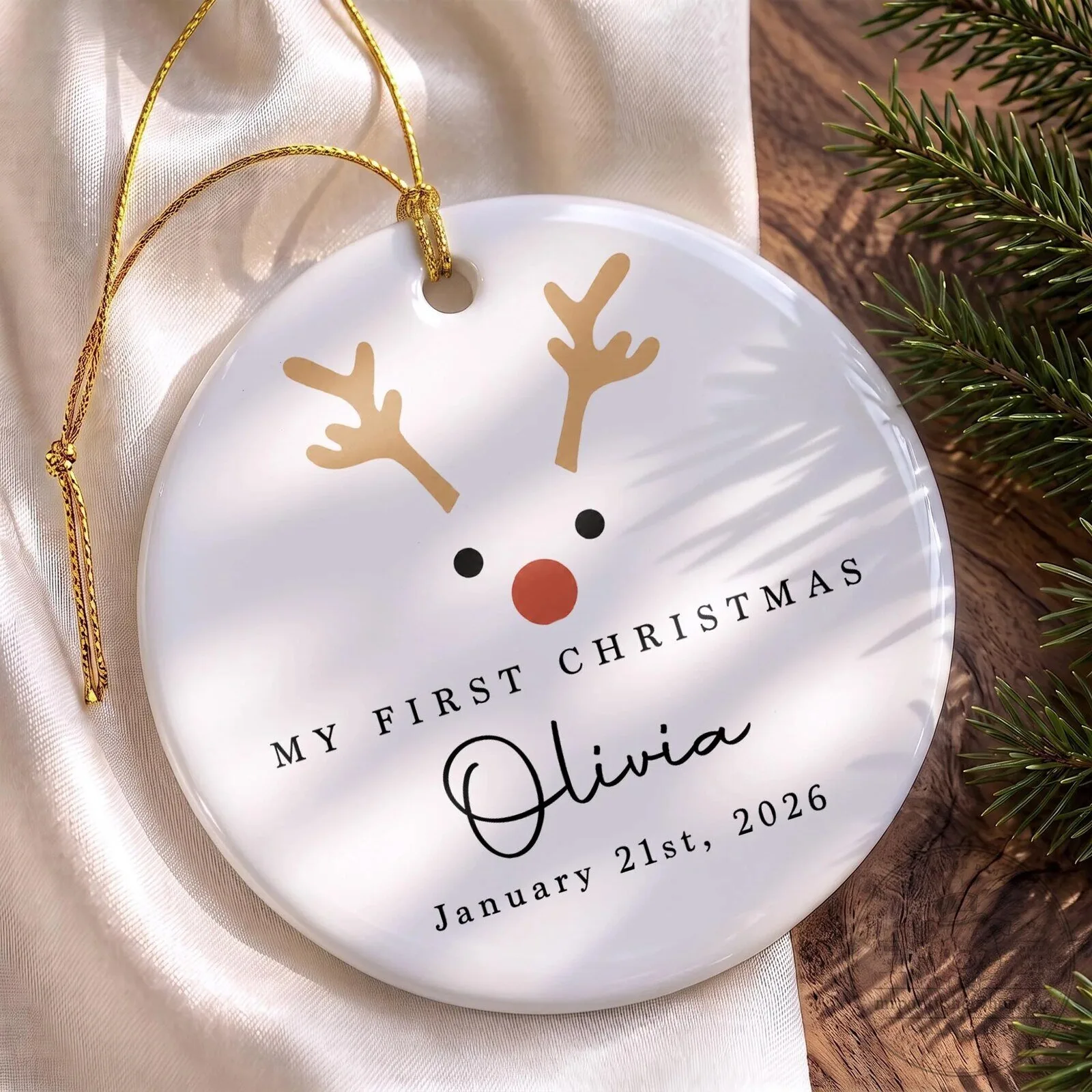 Personalized My First Christmas Reindeer Baby Name Date Ceramic Ornament 16 Personalized My First Christmas Reindeer Baby Name Date Ceramic Ornament