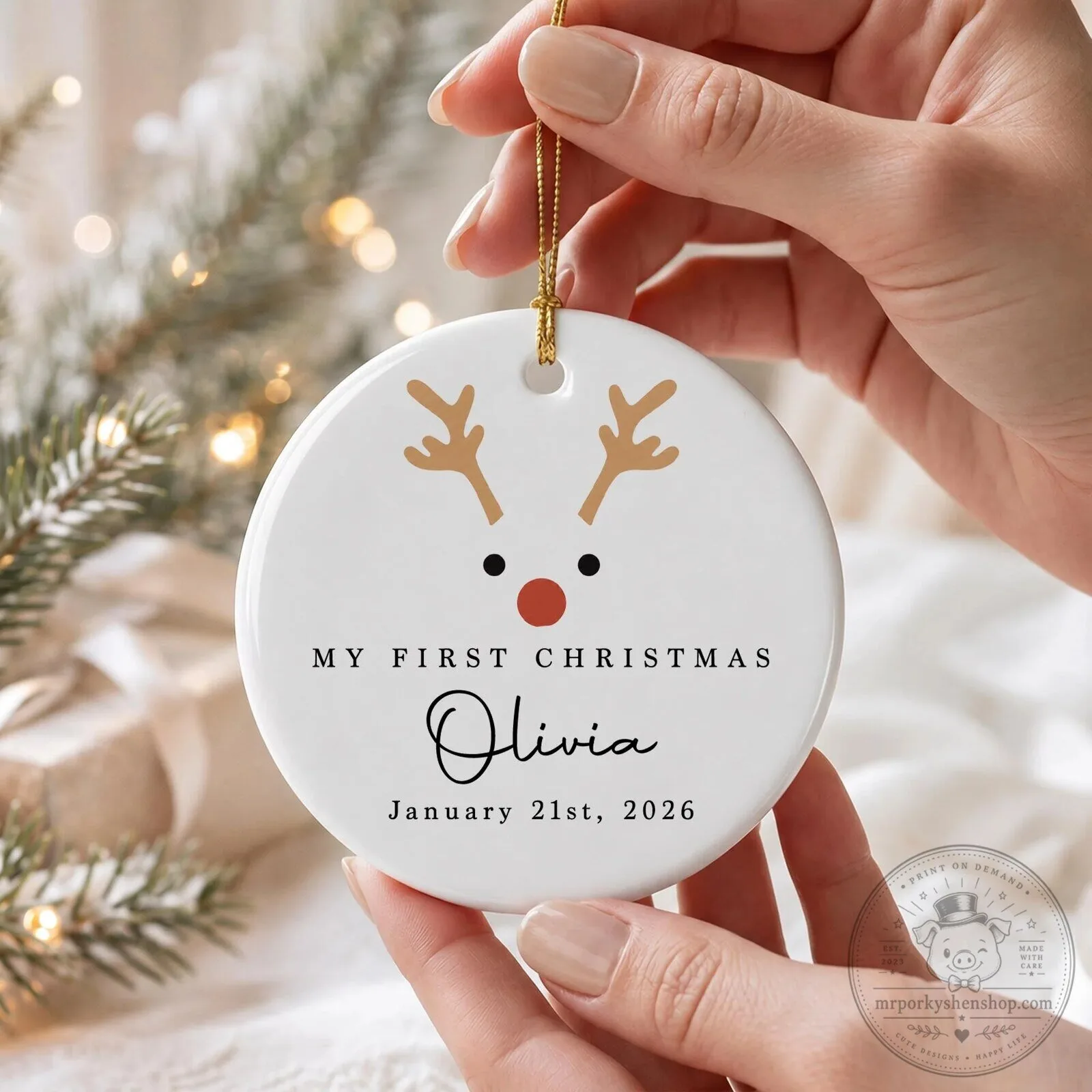 Personalized My First Christmas Reindeer Baby Name Date Ceramic Ornament 17 Personalized My First Christmas Reindeer Baby Name Date Ceramic Ornament