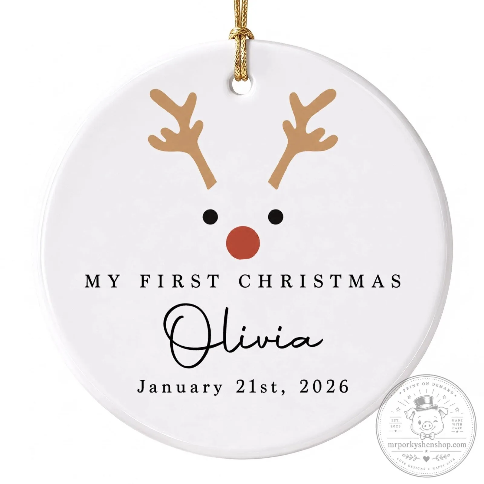 Personalized My First Christmas Reindeer Baby Name Date Ceramic Ornament 21 Personalized My First Christmas Reindeer Baby Name Date Ceramic Ornament