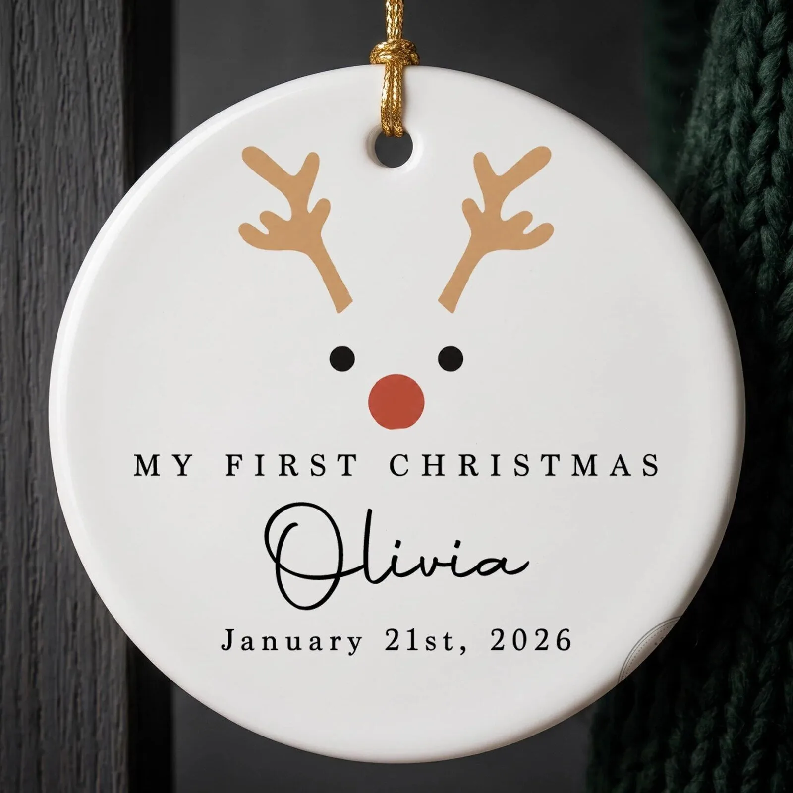 Personalized My First Christmas Reindeer Baby Name Date Ceramic Ornament 22 Personalized My First Christmas Reindeer Baby Name Date Ceramic Ornament